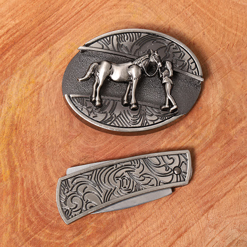 Men's DIY Cowgirl Hidden Folding Knife Leather Belt - image 3