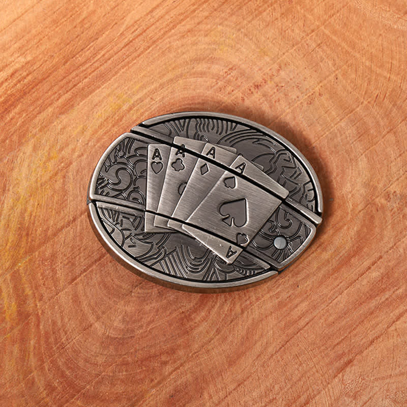 Men's DIY Poker 4 Ace Hidden Folding Knife Leather Belt - image 2