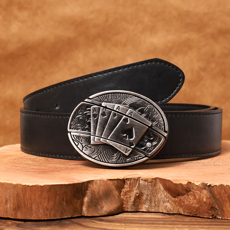 Men's DIY Poker 4 Ace Hidden Folding Knife Leather Belt - Poker 4 Ace - Black PU Belt - 42 - image 4