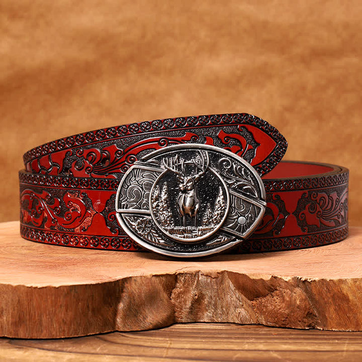 Men's DIY Forest Deer Hidden Folding Knife Leather Belt - image 8