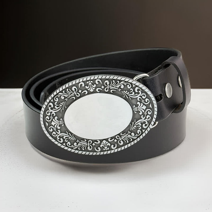 Round Custom Engraved Name Monogram DIY Buckle Leather Belt - image 1