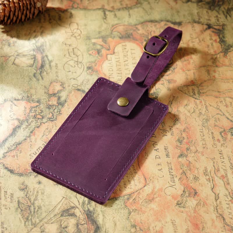 Travel Custom Your Text One-Sided Cowhide Leather Luggage Tag - Purple - image 14