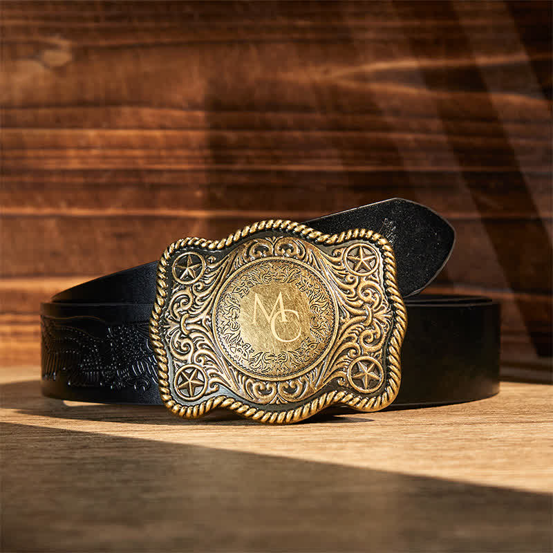 Custom Monogram Name DIY Carved Western Buckle Leather Belt - Bronze - Black Embossed Eagle Belt - 42 - image 5