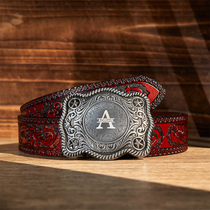 Custom Monogram Name DIY Carved Western Buckle Leather Belt - Silver - Brown Carved Belt - 42 - image 19