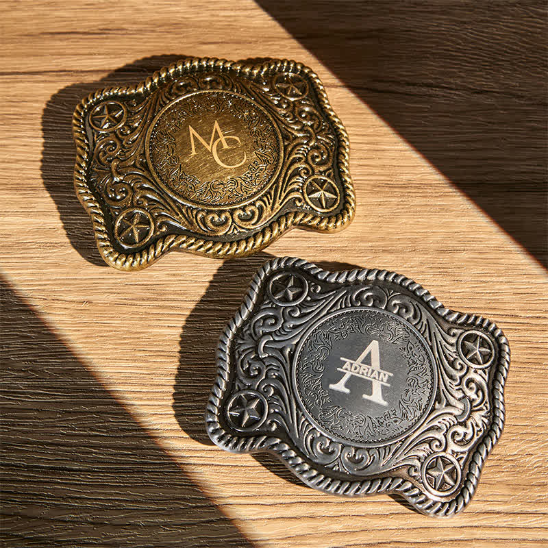 Custom Monogram Name DIY Carved Western Buckle Leather Belt - image 0
