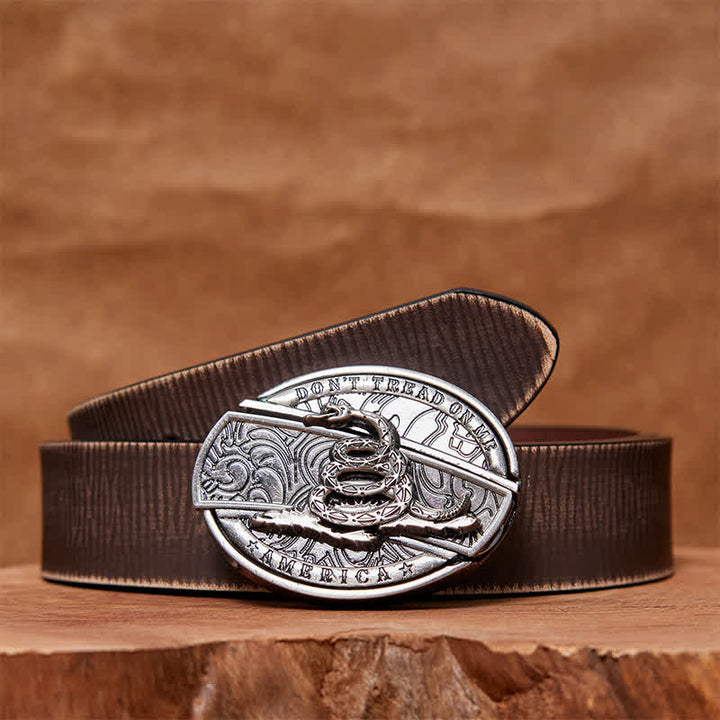 Men's DIY Black Mamba Hidden Folding Knife Leather Belt - Black Mamba - Brown Distressed Belt - 42 - image 8