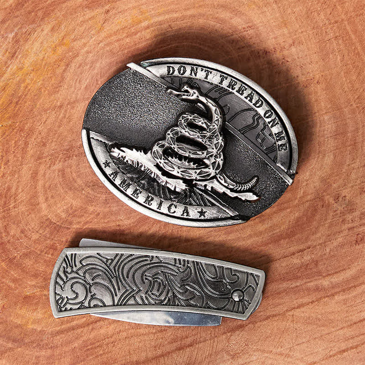 Men's DIY Black Mamba Hidden Folding Knife Leather Belt - image 3