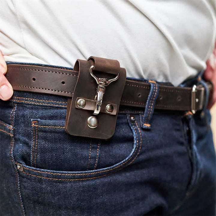 Retro Distressed Leather Belt Loop Keychain - Dark Brown - image 0