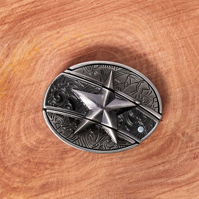 Men's DIY Pentagram Hidden Folding Knife Leather Belt - image 2