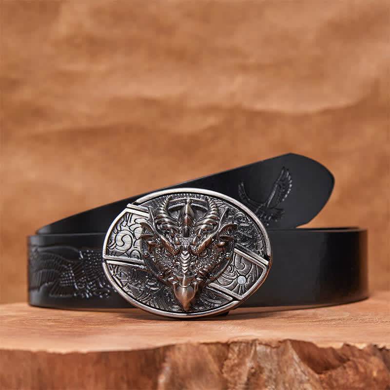 Men's DIY Sharp Dragon Hidden Folding Knife Leather Belt - Sharp Dragon - Black Embossed Eagle Belt - 42 - image 5