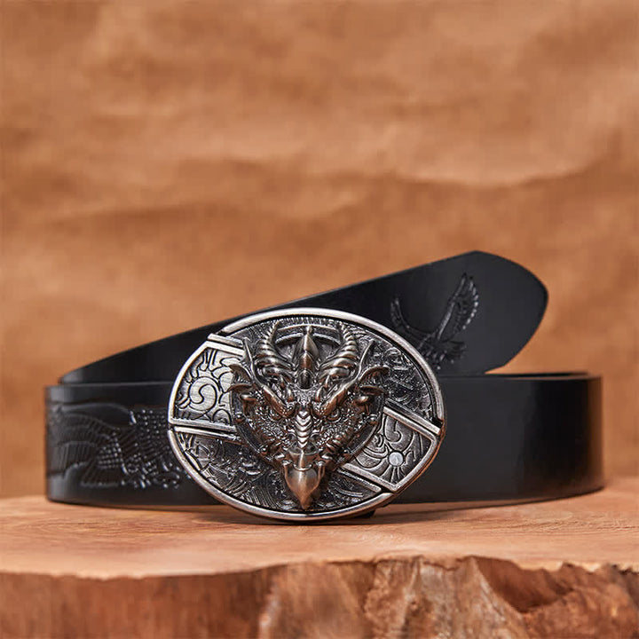 Men's DIY Sharp Dragon Hidden Folding Knife Leather Belt - Sharp Dragon - Black Embossed Eagle Belt - 42 - image 5