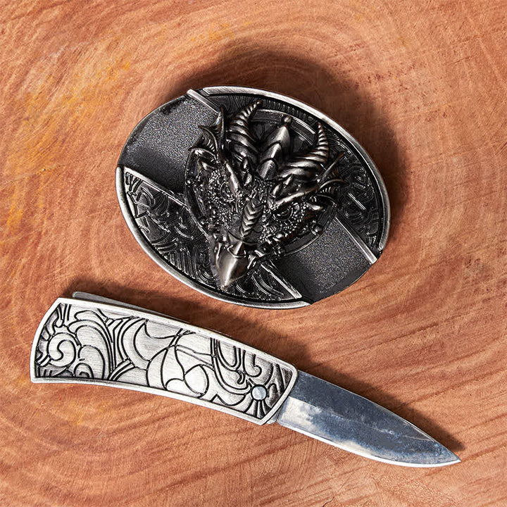 Men's DIY Sharp Dragon Hidden Folding Knife Leather Belt - image 1