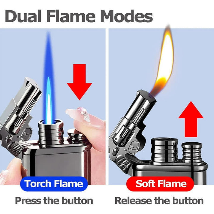 Horse Design Refillable Double Flame Butane Lighter With Clock