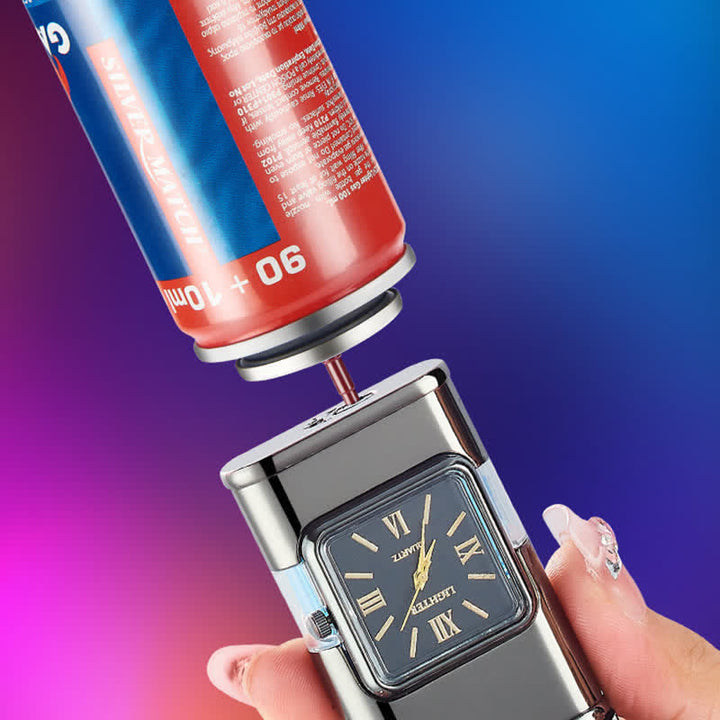 Horse Design Refillable Double Flame Butane Lighter With Clock