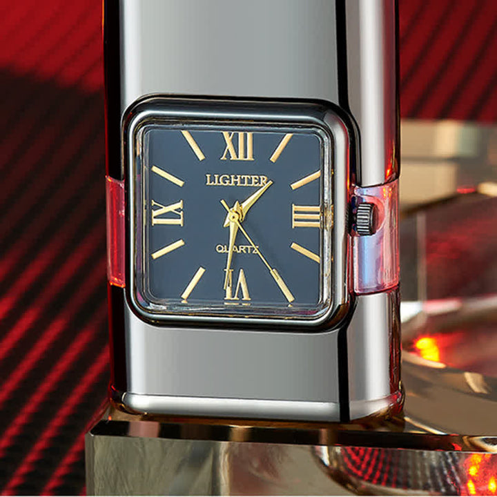 Horse Design Refillable Double Flame Butane Lighter With Clock