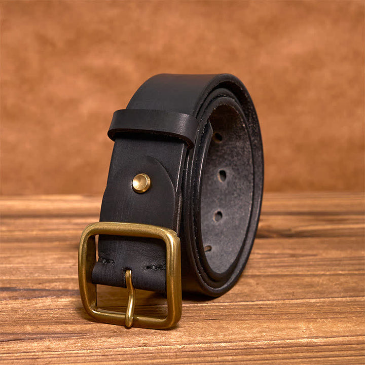 Simple Chic Vintage Brass Square Buckle Leather Belt - image 10