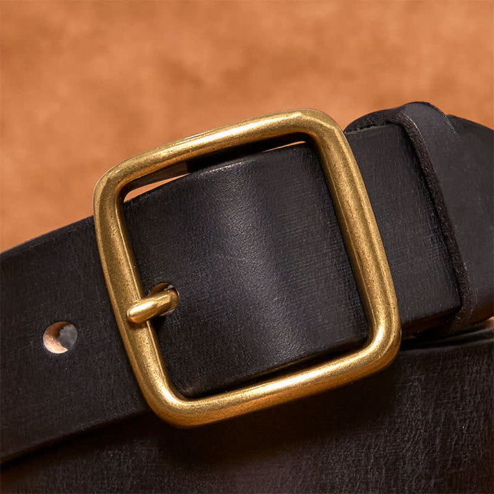 Simple Chic Vintage Brass Square Buckle Leather Belt - image 11
