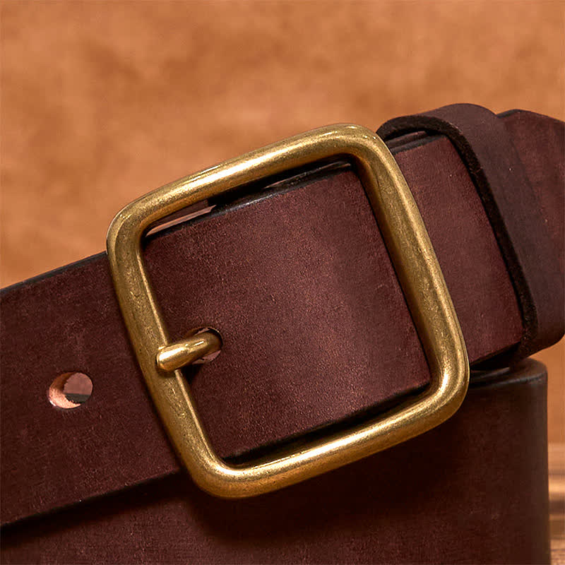 Simple Chic Vintage Brass Square Buckle Leather Belt - image 7