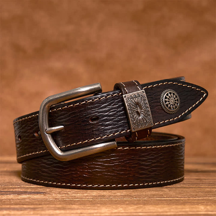 Men's Vintage Rivet Decor Full Grain Leather Belt