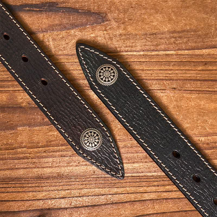 Men's Vintage Rivet Decor Full Grain Leather Belt