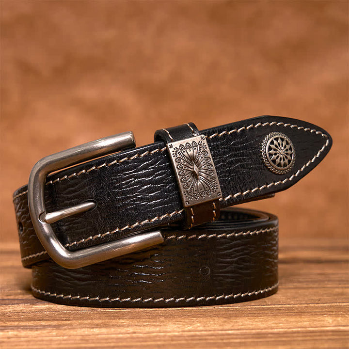 Men's Vintage Rivet Decor Full Grain Leather Belt