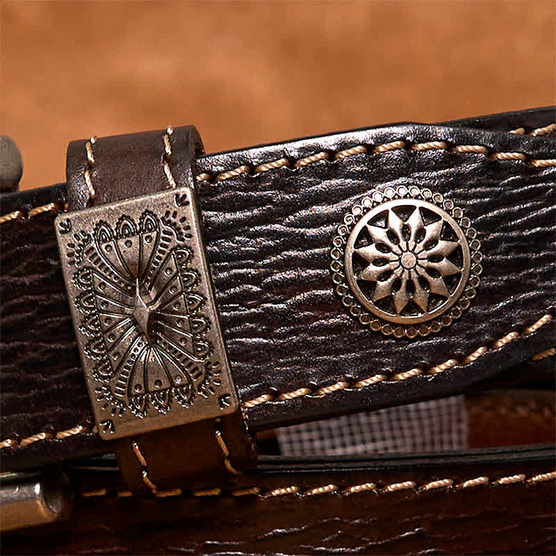 Men's Vintage Rivet Decor Full Grain Leather Belt