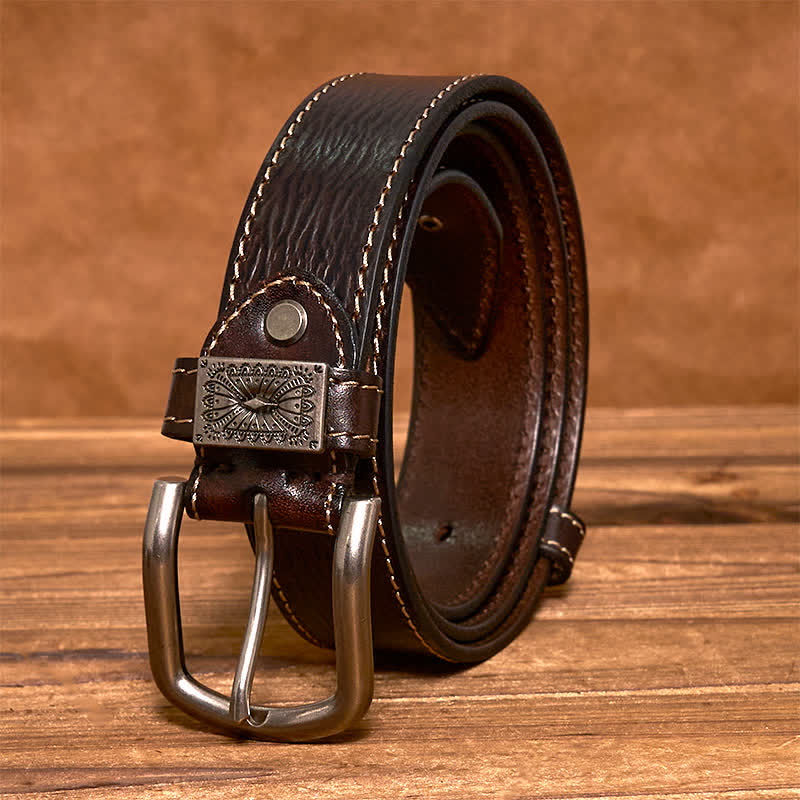 Men's Vintage Rivet Decor Full Grain Leather Belt