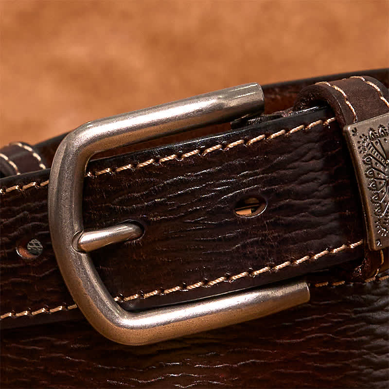 Men's Vintage Rivet Decor Full Grain Leather Belt