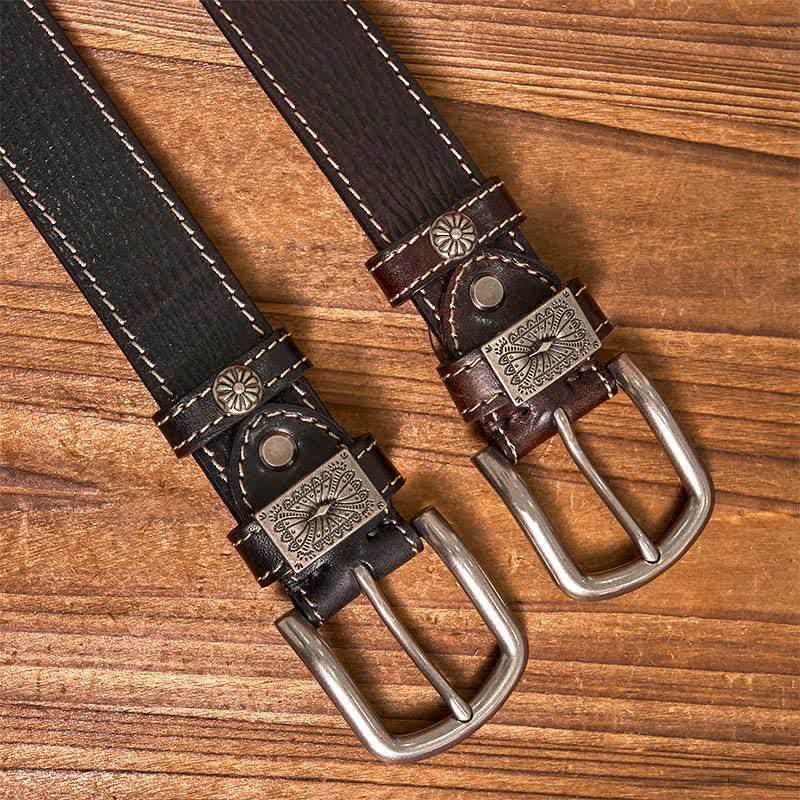 Men's Vintage Rivet Decor Full Grain Leather Belt