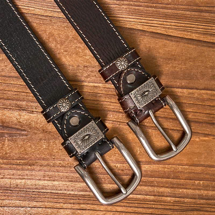 Men's Vintage Rivet Decor Full Grain Leather Belt