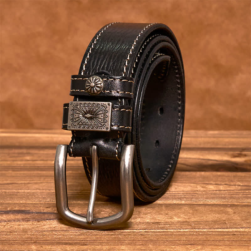 Men's Vintage Rivet Decor Full Grain Leather Belt