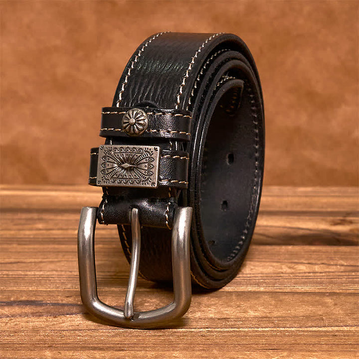 Men's Vintage Rivet Decor Full Grain Leather Belt