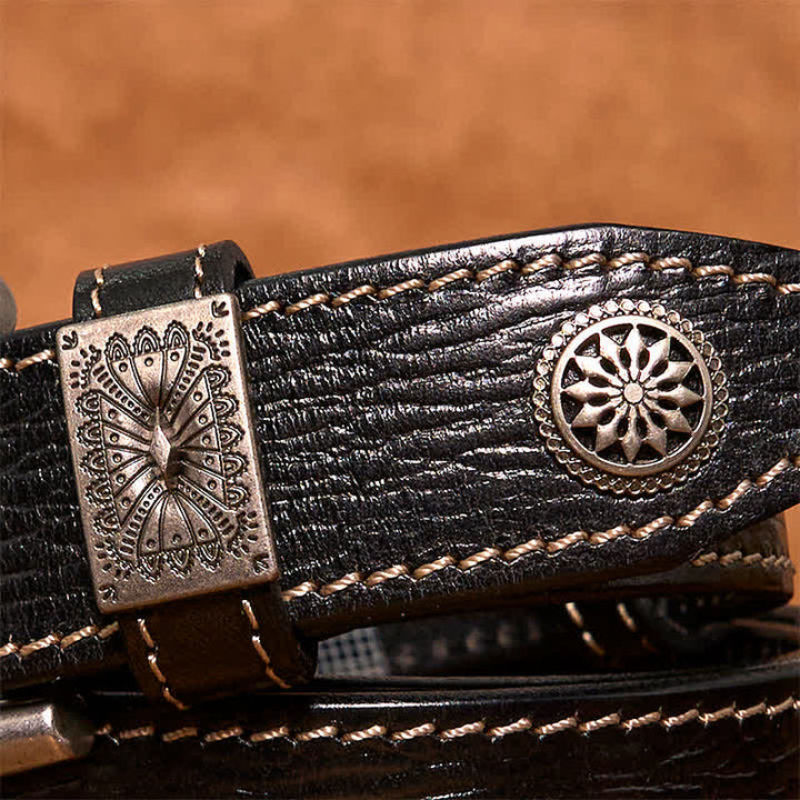 Men's Vintage Rivet Decor Full Grain Leather Belt