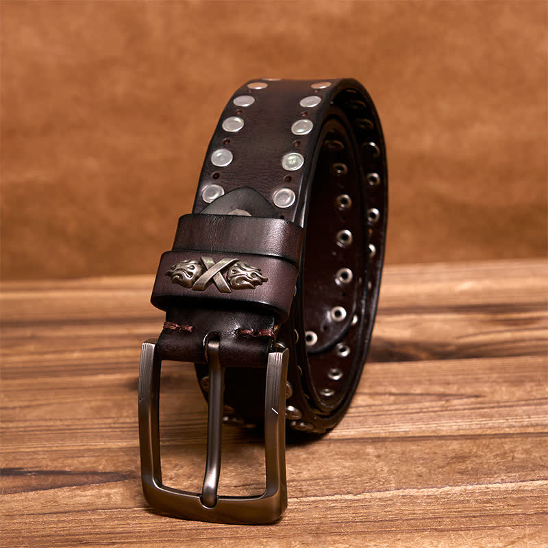 Punk Biker Rivet Studded Handmade Leather Belt