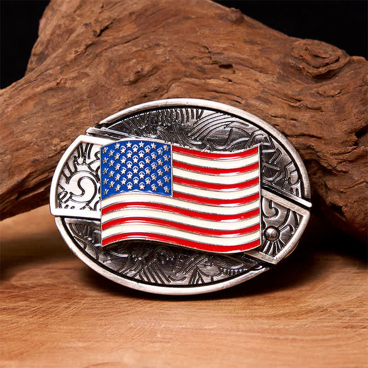 Men's DIY American Flag Hidden Folding Knife Leather Belt - American Flag - Without Belt - Not Included Belt - image 0