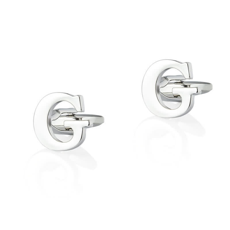 1 Pair Men's Silver Plated Initial Letter 26 Alphabet Cufflinks - G - image 7
