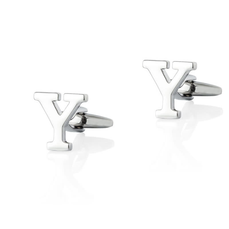 1 Pair Men's Silver Plated Initial Letter 26 Alphabet Cufflinks - Y - image 25