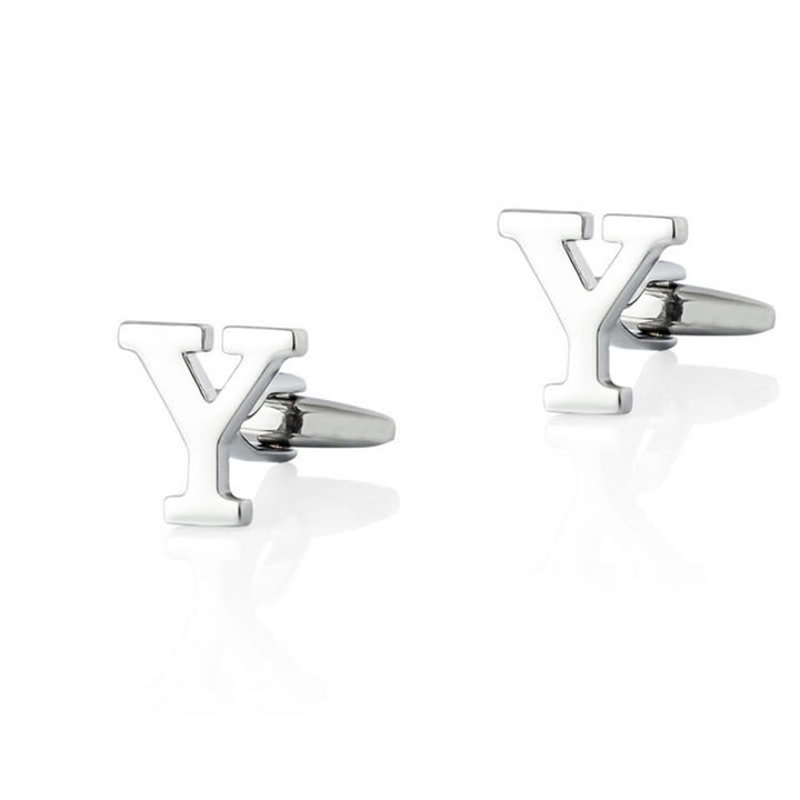 1 Pair Men's Silver Plated Initial Letter 26 Alphabet Cufflinks - Y - image 25
