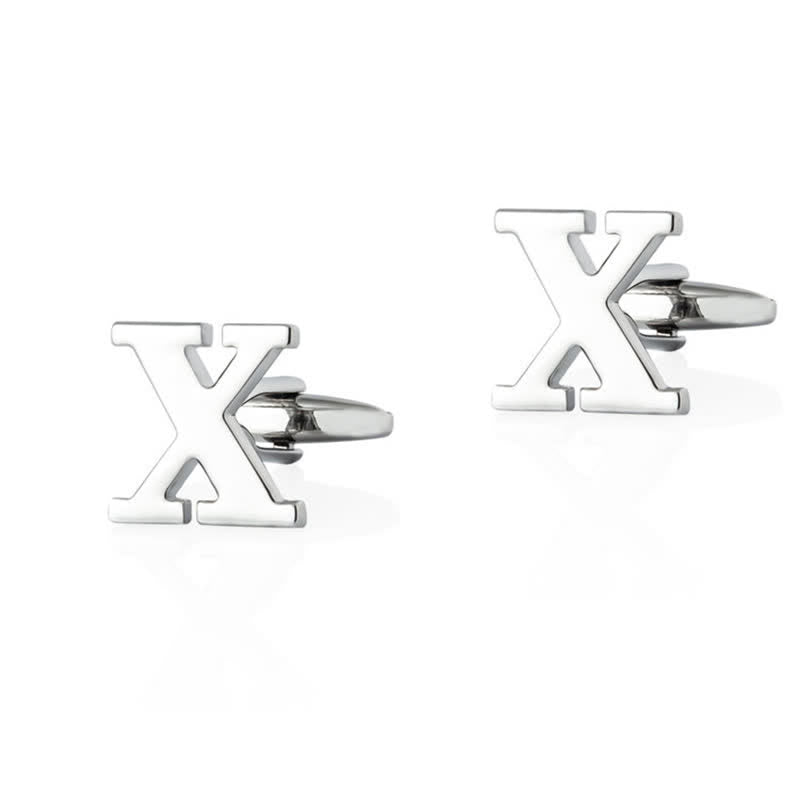 1 Pair Men's Silver Plated Initial Letter 26 Alphabet Cufflinks - X - image 24