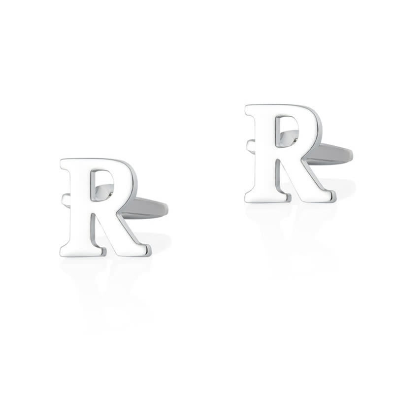1 Pair Men's Silver Plated Initial Letter 26 Alphabet Cufflinks - R - image 18
