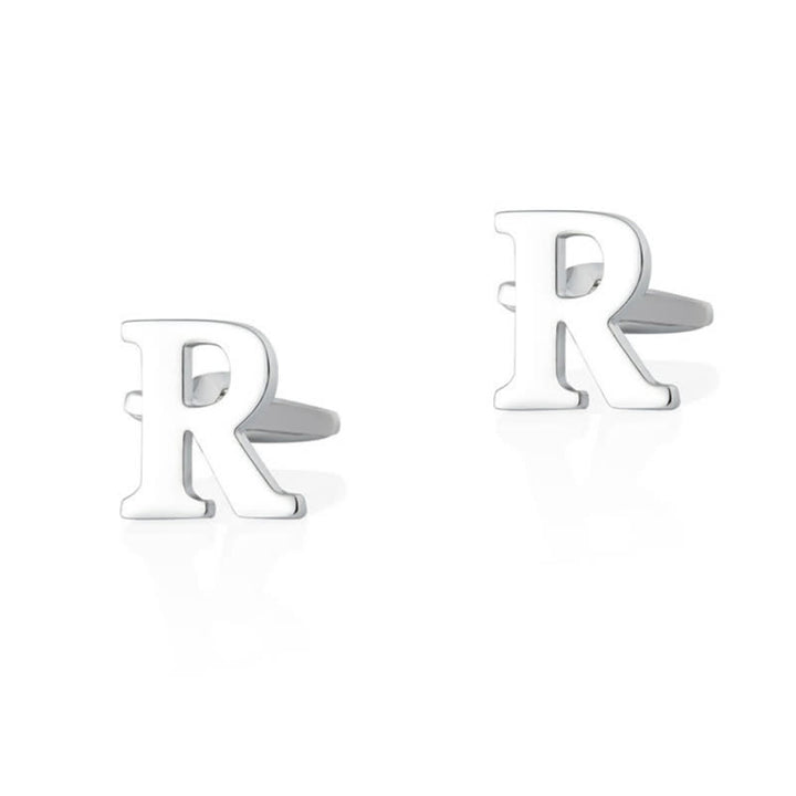 1 Pair Men's Silver Plated Initial Letter 26 Alphabet Cufflinks - R - image 18