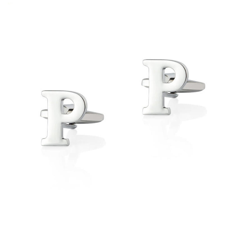 1 Pair Men's Silver Plated Initial Letter 26 Alphabet Cufflinks - P - image 16
