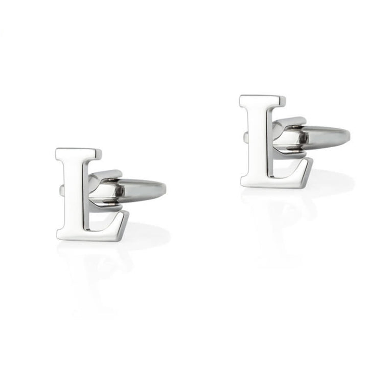 1 Pair Men's Silver Plated Initial Letter 26 Alphabet Cufflinks - L - image 12