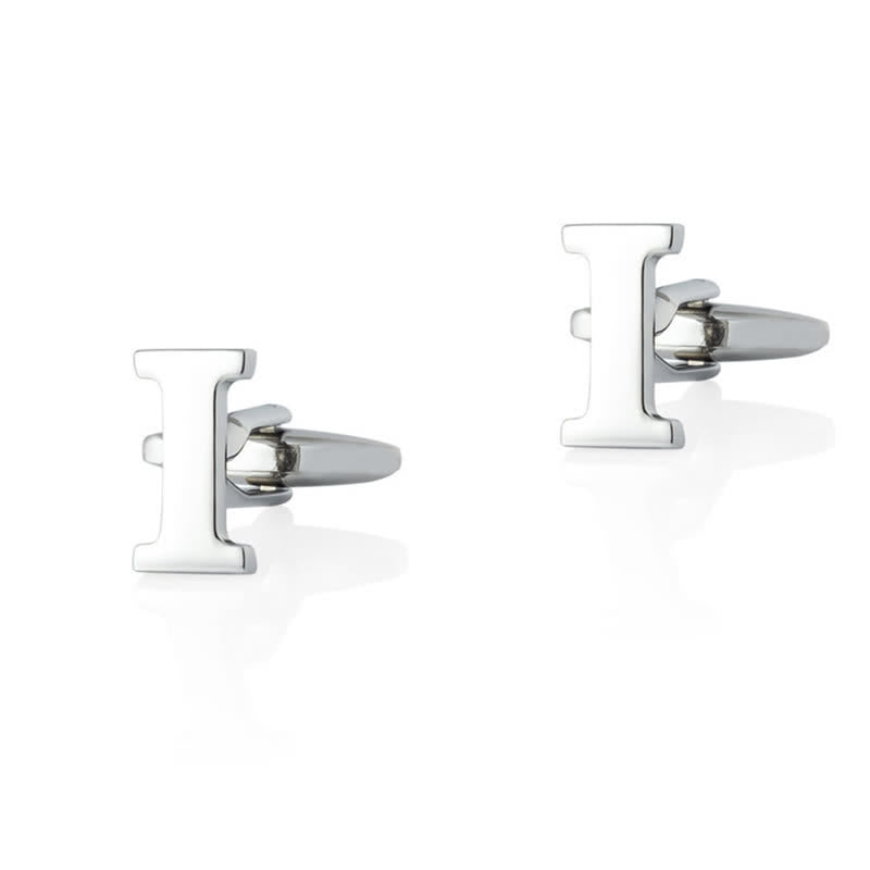 1 Pair Men's Silver Plated Initial Letter 26 Alphabet Cufflinks - I - image 9
