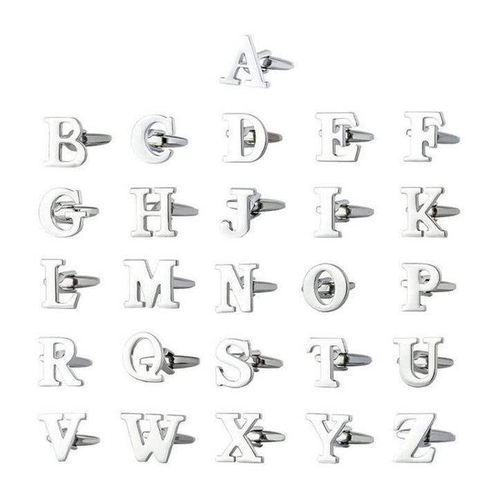 1 Pair Men's Silver Plated Initial Letter 26 Alphabet Cufflinks - image 1