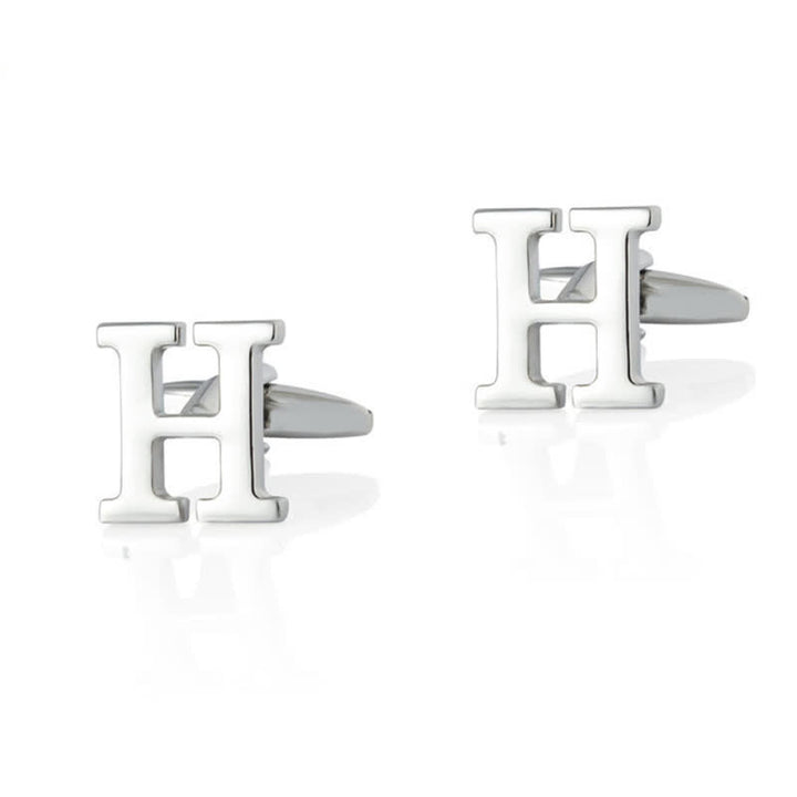 1 Pair Men's Silver Plated Initial Letter 26 Alphabet Cufflinks - H - image 8