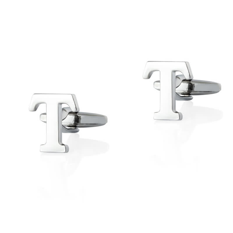 1 Pair Men's Silver Plated Initial Letter 26 Alphabet Cufflinks - T - image 20