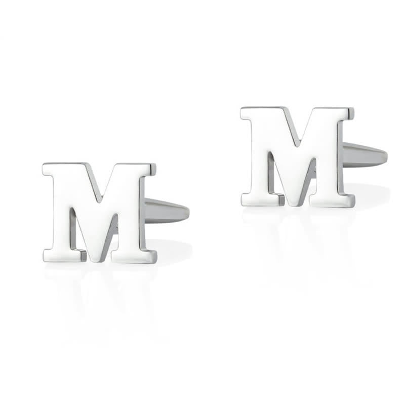 1 Pair Men's Silver Plated Initial Letter 26 Alphabet Cufflinks - M - image 13