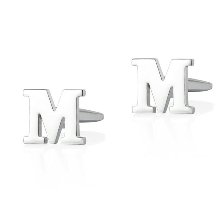 1 Pair Men's Silver Plated Initial Letter 26 Alphabet Cufflinks - M - image 13