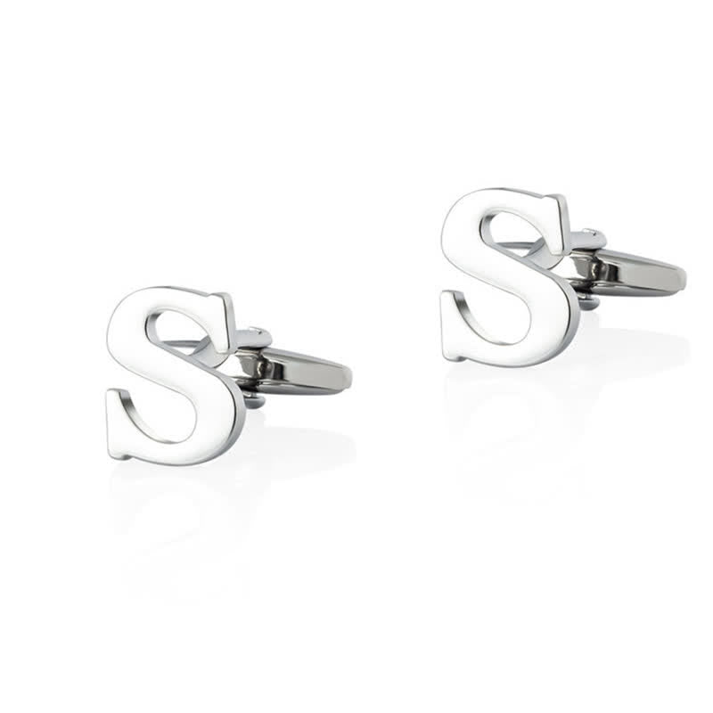 1 Pair Men's Silver Plated Initial Letter 26 Alphabet Cufflinks - S - image 19
